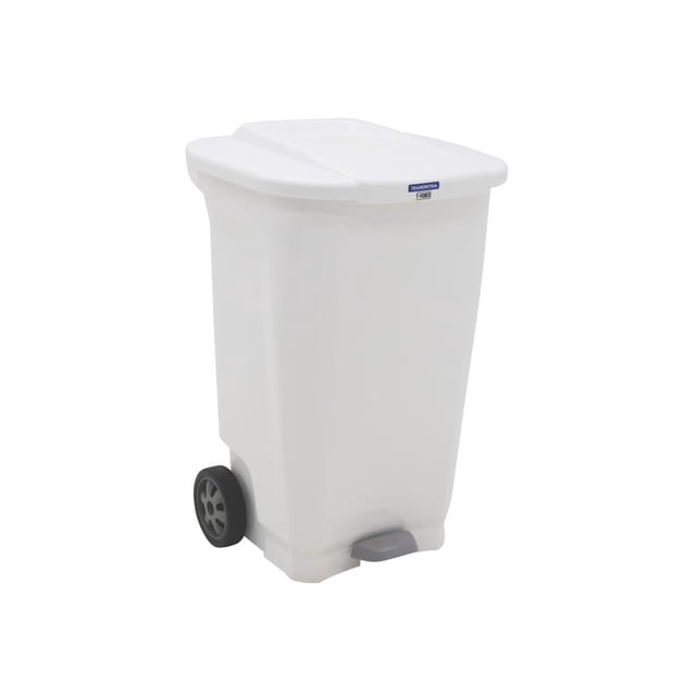 Bote de basura Tramontina T-Force Con tapa pedal y ruedas 100Lt blanco