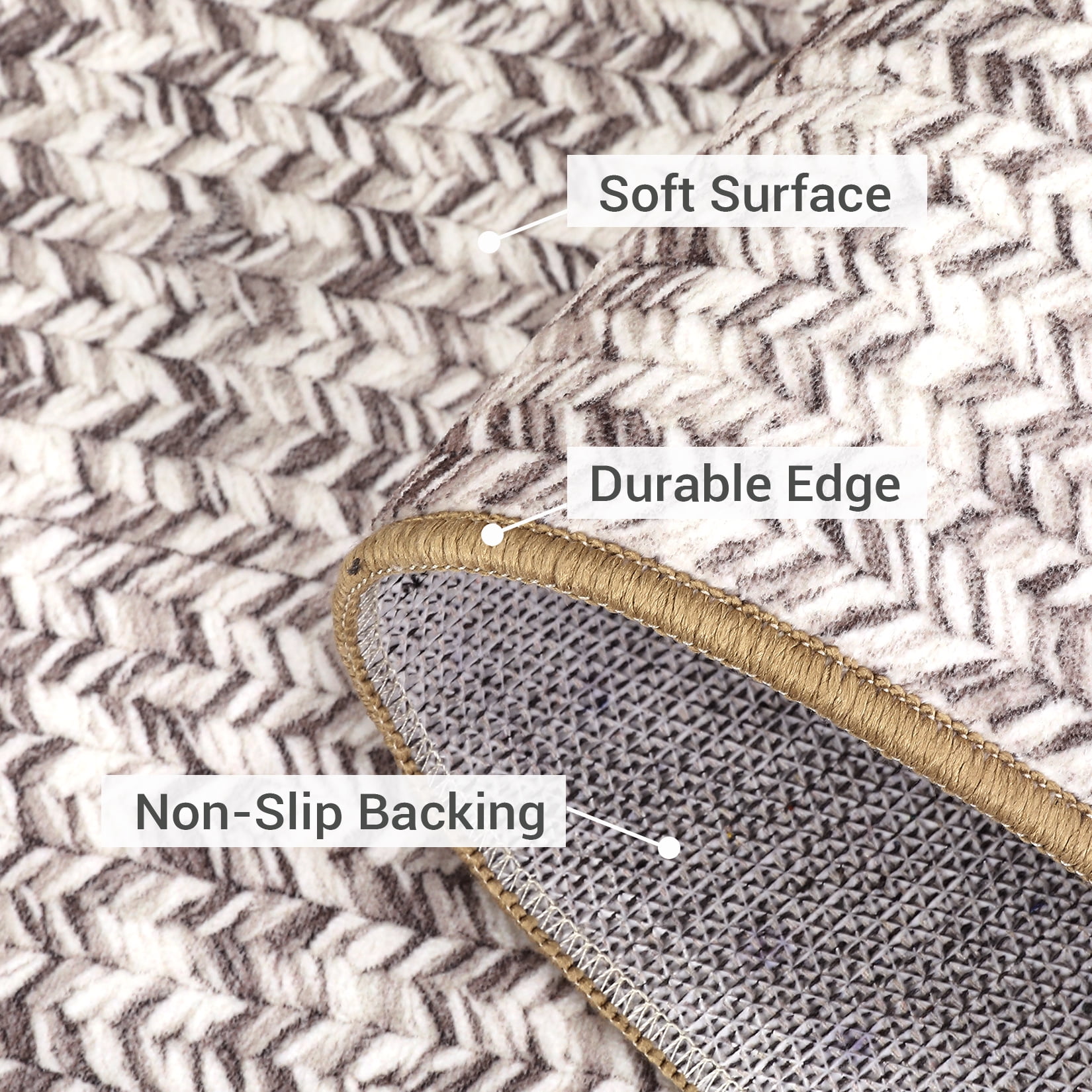 Garvee 2'x6' Runner Rugs Kitchen Entryway Braided Print Rugs, Machine Washable Non-Slip Low Pile Indoor Rugs for Hallway, Bedroom, Living Room, Beige