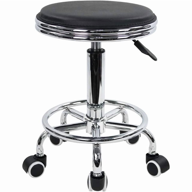Taburete de Giratorio con Ajustable en Altura Moderno Estilo de Metal Industrial Bancos de Ruedas para hogar Oficina Trabajo (Negro)