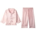 thumbnail image 2 of KYAIGUO 2PCS Little & Big Girls Boys Pajama Set Baby Kids Summer Solid Colours Satin Silky Long Sleeve & Pants Sleepwear Outfit 1-10T, 2 of 9