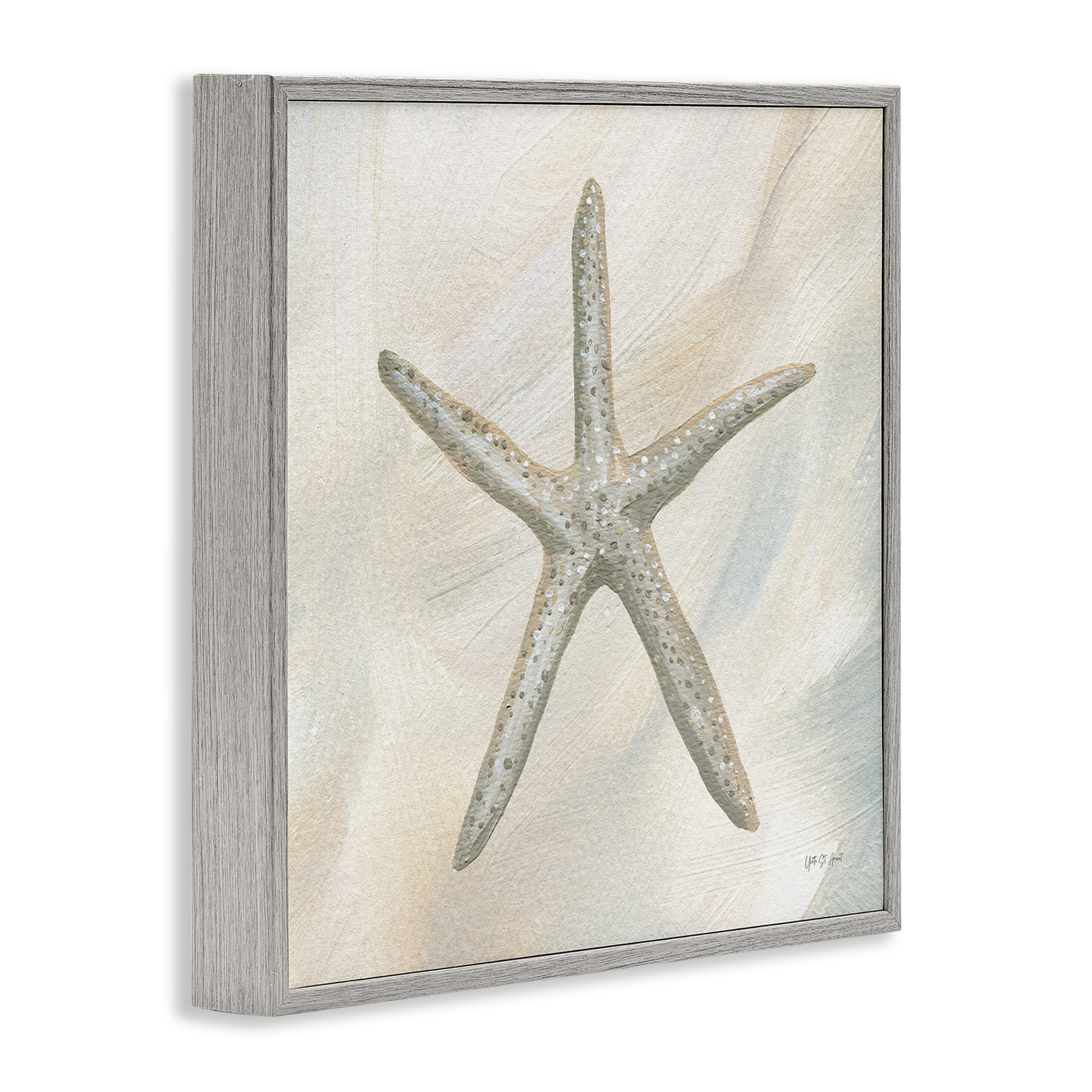 Stupell Industries Minimal Beige Starfish Coastal Painting Gray Framed Art Print Wall Art, 24 x 24