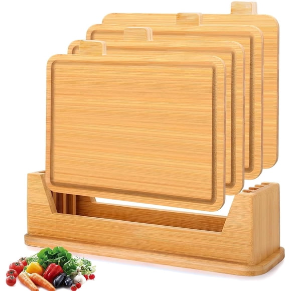 Juego de 4 Tablas para Picar Cocina con Soporte, Tabla para Picar Ideal para Carne, Queso, Verduras y Frutas, Herramientas y Gadgets de Cocina para Preparar Alimentos, Para Chef y Hogar