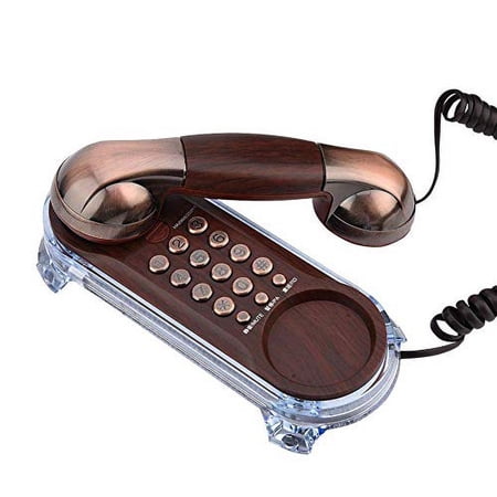 Antique Corded Phone, Elegant Mini Size Corded Phone Retro Trimline Telephone Landline with Metal Buttons and Blue Incoming-Call Bottom Light for Home Hotel(Red Copper)