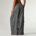 thumbnail image 3 of Cargo Sweatpants for Women with Multi Pockets Drawstring Wide Leg Casual Trendy Summer Linen Trouser Pants (2XL, Dark Gray), 3 of 6