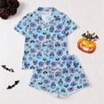 thumbnail image 2 of FASHOFT Womens Halloween Pajamas Set 2 Piece Silk Satin Ghost Pumpkin Printing Button Down Short Sleeve Shirts and Shorts Sleepwear Notch Collar Soft Comfy Lounge Sets Blue L, 2 of 9