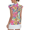 thumbnail image 2 of Women’s Ruffle Sleeve Golf Polo Shirt – Moisture Wicking UPF 50+ Short Sleeve Zip Tennis Top, 2 of 7