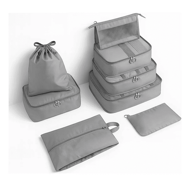 Kit 8 Bolsas Organizadora De Maletas Para Viaje Impermeables Xtellar Gris