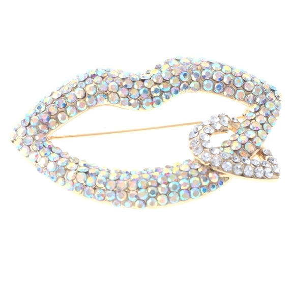 Large Crystal Lip & Heart Brooch