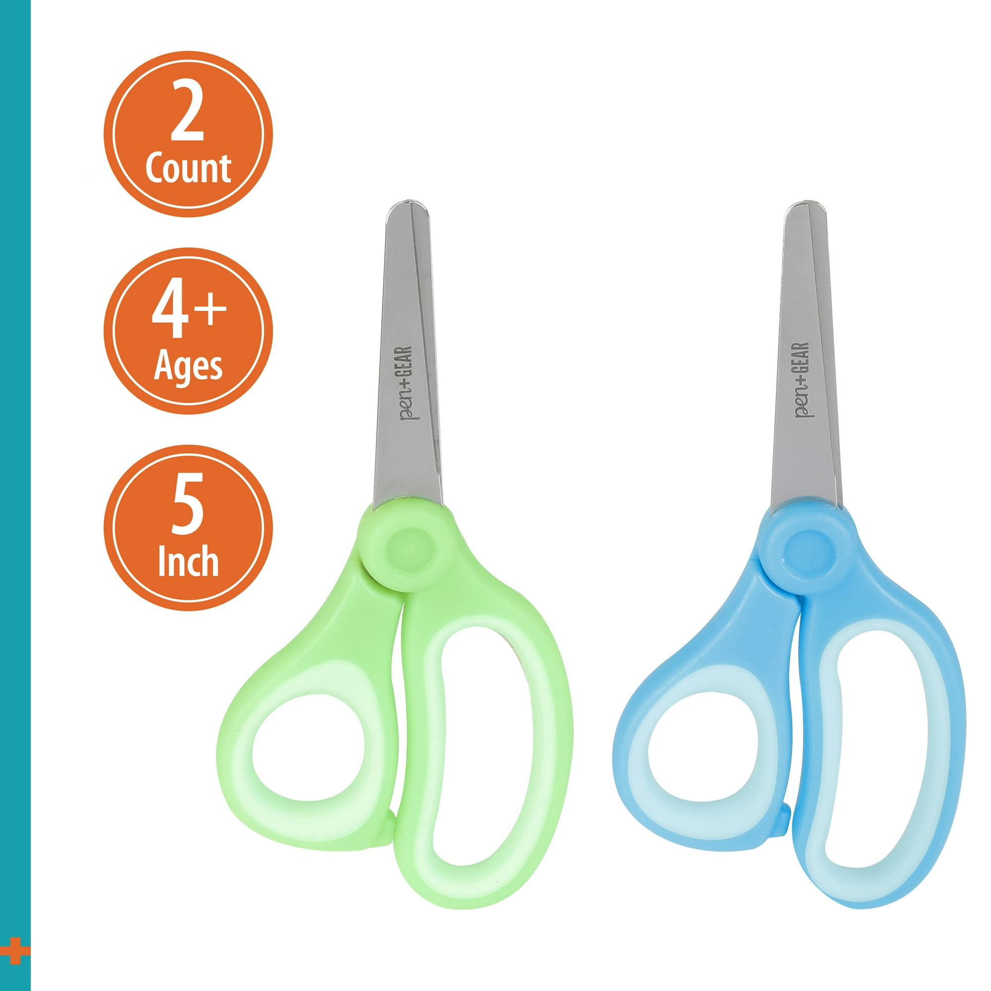 Pen+Gear 5-inch Blunt-Tip Kids Scissors, 2-Pack, Scissors for Kids, Blue & Green, Ages 4+
