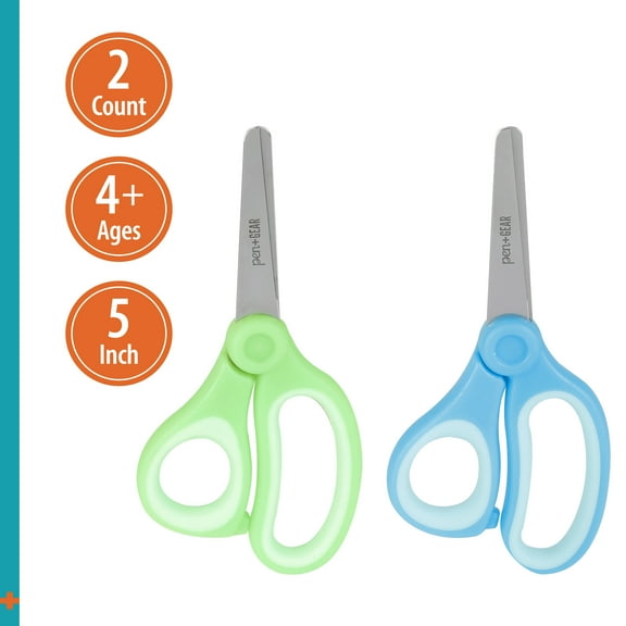 Pen+Gear 5-inch Blunt-tip Kids Scissors, Ages 4-7, School Supplies, 2-pack, Blue & Green