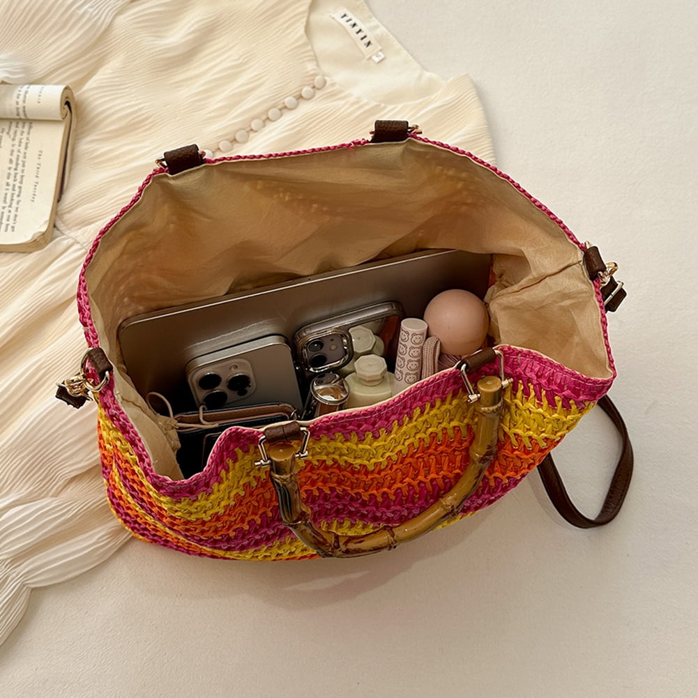 Women Straw Woven Handbag Drawstring Tote Clutch Bags for Seaside (Multicolor) Shoulder Bags for Women