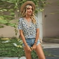 thumbnail image 2 of FJUCHAI Chemises Imprimées pour Femmes Été Décontracté Col Rond Manches Courtes Blouses Mignonnes Florales Tops Amples, 2 of 10