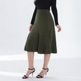 thumbnail image 2 of Elegant Midi Skirts for Women Stretchy High Waist A-Line Flared Flowy Skirt Knee Length Skirts for Work Business Office Casual Green M, 2 of 5