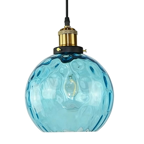 Pendant Replacement Glass Shades, Blue Hammered Globe Lampshade, 9.1 x 7.9 in / 23 x 20 cm, Creative Fixture for Bedroom, Restaurant