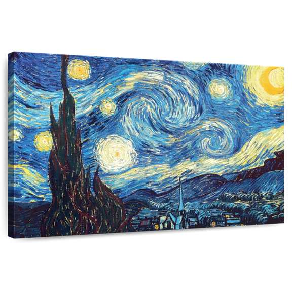 Elephant Stock Starry Night Wall Art - Horizontal Canvas Wall Art - Living Room Wall Decor - Nature Canvas - Yellow And Blue Decor By Vincent Van Gogh - 12" x 8"