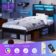 thumbnail image 3 of BYT Twin Size Bed Frame with 2 Storage Drawers Headboard, LED & Charging Station, Black oack, 3 of 8