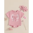 thumbnail image 3 of Miaouyo Newborn Girl Outfit, Short Sleeve Crew Neck Bow Bodysuit with Headband Summer Clothes, 3 of 9