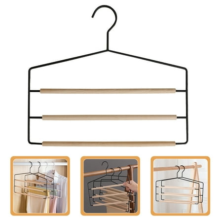 OUNONA 1Set Wooden High Manganese Steel Pants Hanger for Home Users Wardrobe Organization 14.6x12.6x0.5in