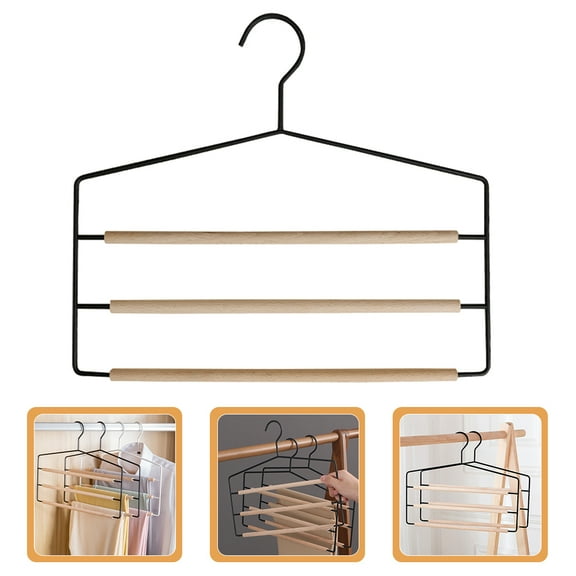 OUNONA 1Set Wooden High Manganese Steel Pants Hanger for Home Users Wardrobe Organization 14.6x12.6x0.5in