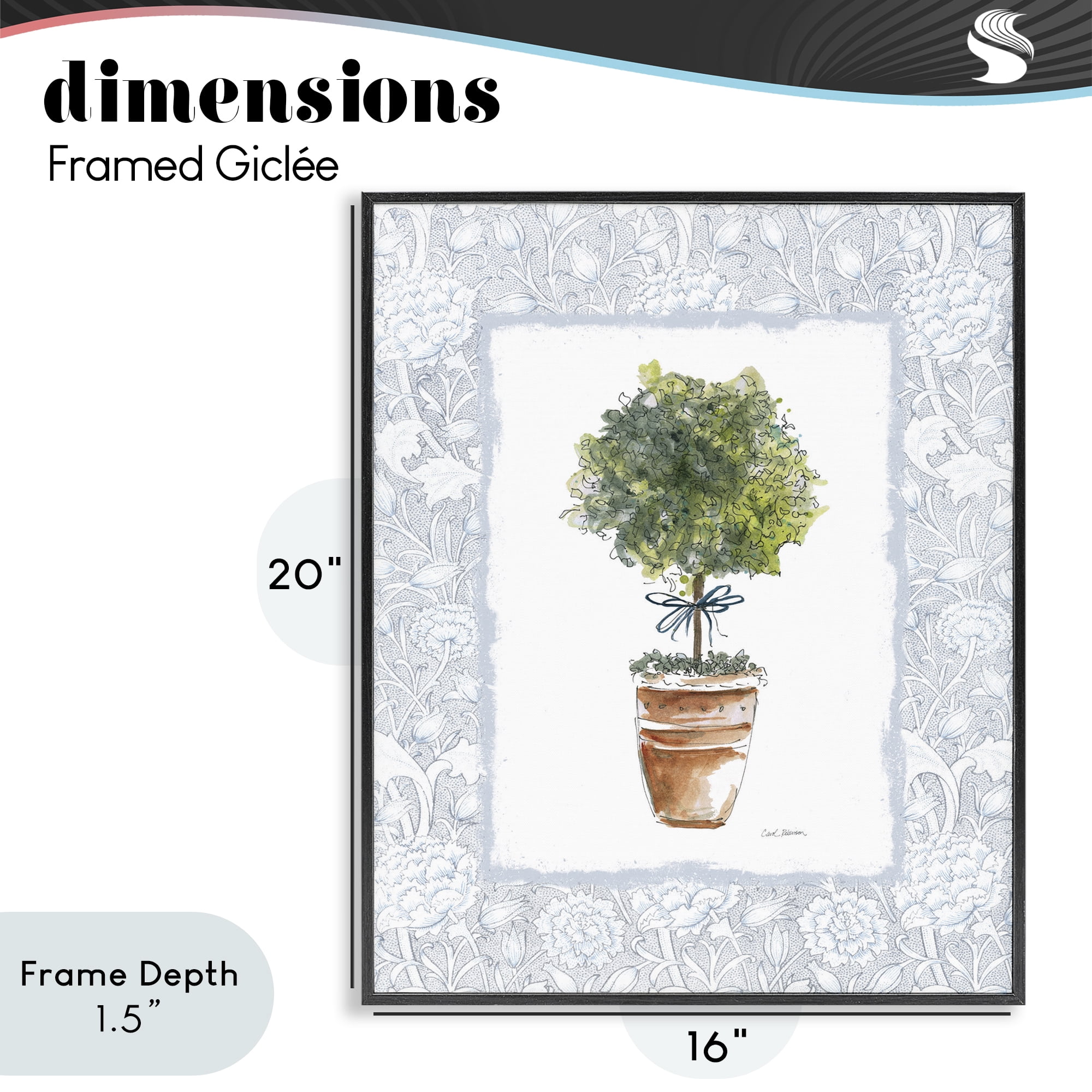 Stupell Industries Potted Topiary in Terracotta Black Framed Giclee Art, design by Carol Robinson