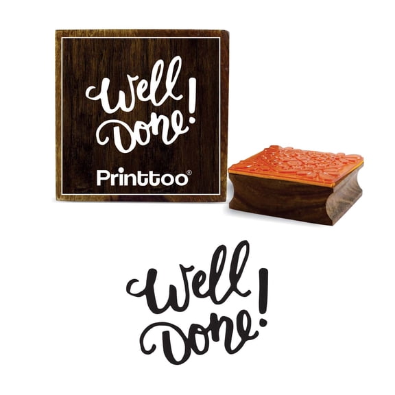 Printtoo Scrap-booking Well Done Text Design Square Brown Wooden Rubber Stamp-3 x 3 Inches