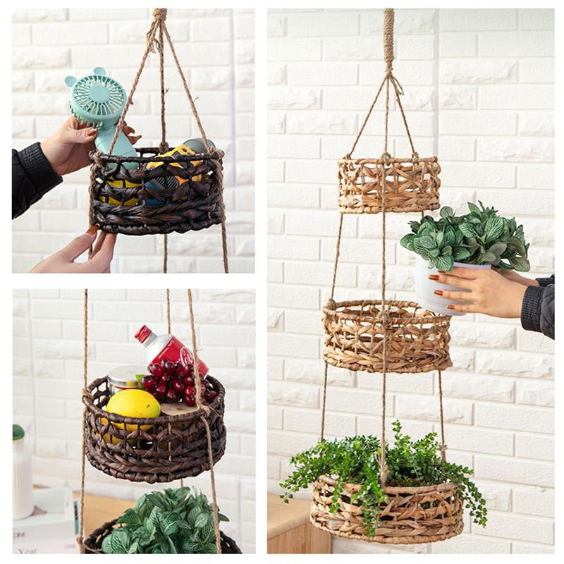 JZROCKER Handmade Hanging Woven Rattan Planter Storage Basket Flower Baskets for Home Garden Outdoor Porch Decoration