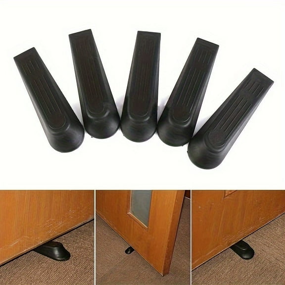 5Pcs Black Plastic Door Stopper Wedges for Home and Office Use - Durable & Sturdy