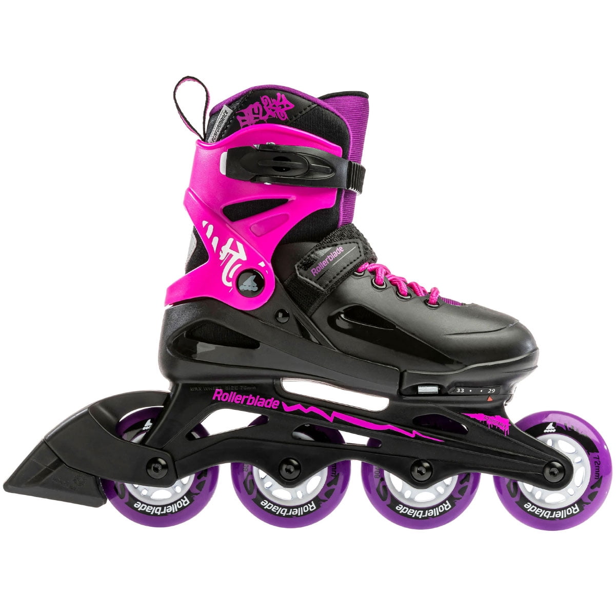 ROLLERBLADE Kids' Fury Black/Pink Skates, Size: 2-6 (073755007Y9-2-6)