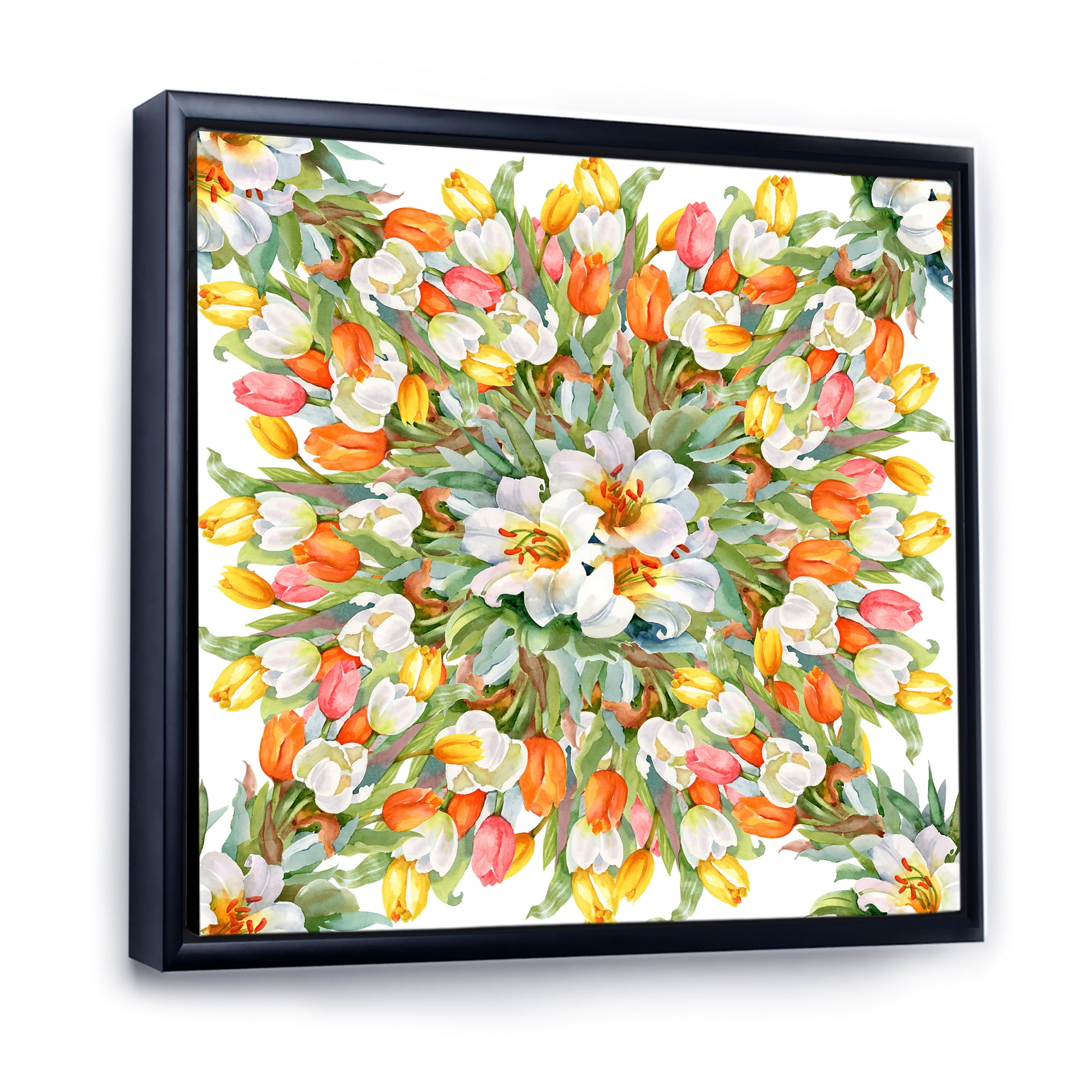 Designart 'Blooming Orange and White Tulips I' Traditional Framed Canvas Wall Art Print