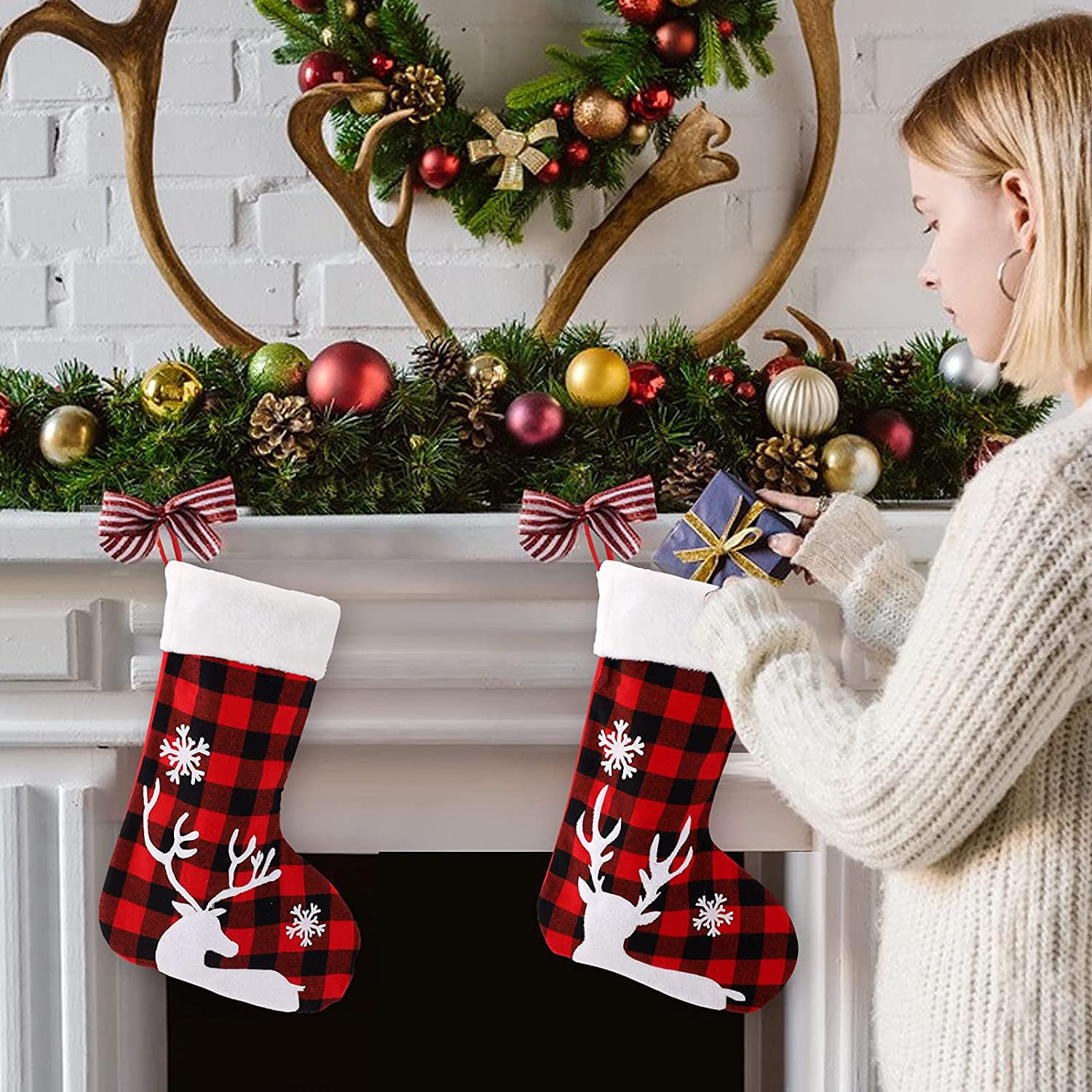 This is Fine Dog Fire Funny Meme 2 Christmas Stockings Plush Fireplace  Hanging Stocking Santa Xmas Socks Candy Bags Ornament for Family Holiday  Xmas