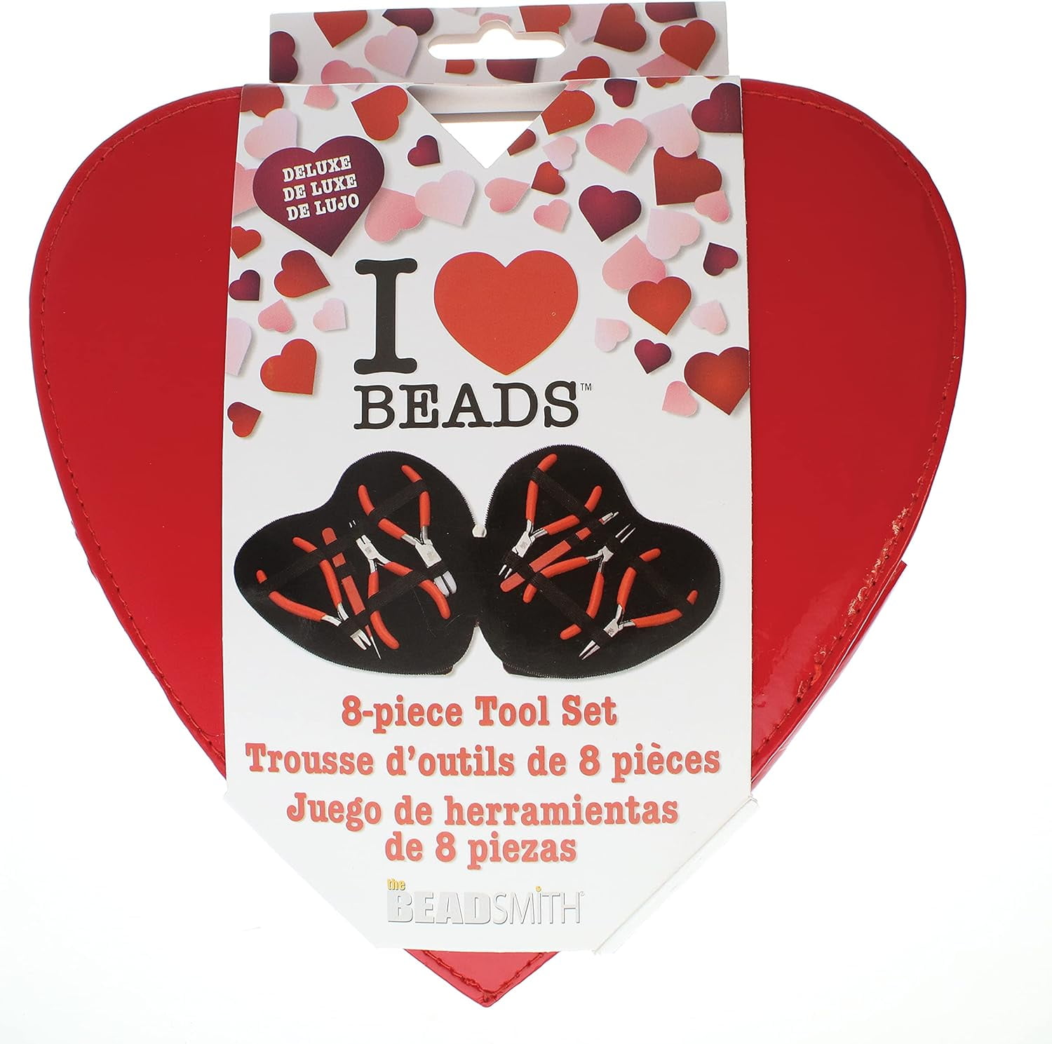 The Beadsmith I ❤ Beads Pliers - 4.5 Inches, 8-Piece Set: Round Nose, Chain Nose, Bent Chain Nose, Flat Nose, Nylon Jaw, Tweezers & Tungsten Carbide Side Cutter – Heart-Shaped Carrying Case Included…