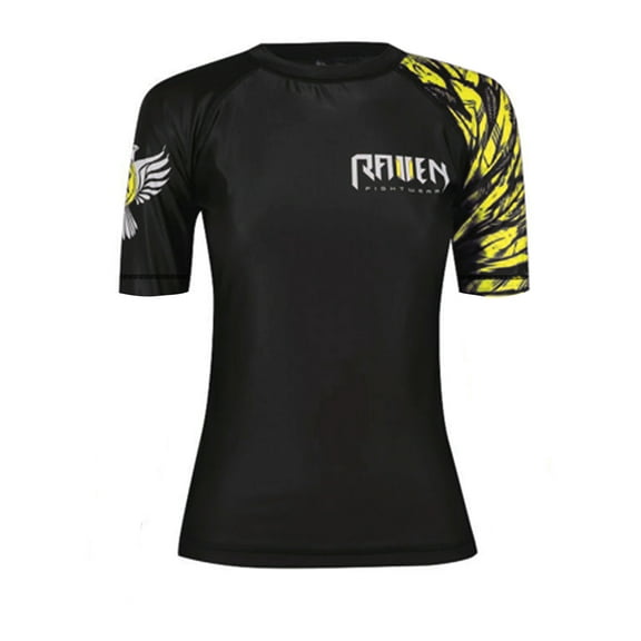 Raven Fightwear Women's Aerial Assault Short Sleeve BJJ Rash Guard MMA Black/Yellow