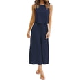 thumbnail image 2 of Roylamp Women's Summer 2 Piece Outfits Round Neck Crop Basic Top Cropped Wide Leg Pants Set Jumpsuits High quality, 2 of 5