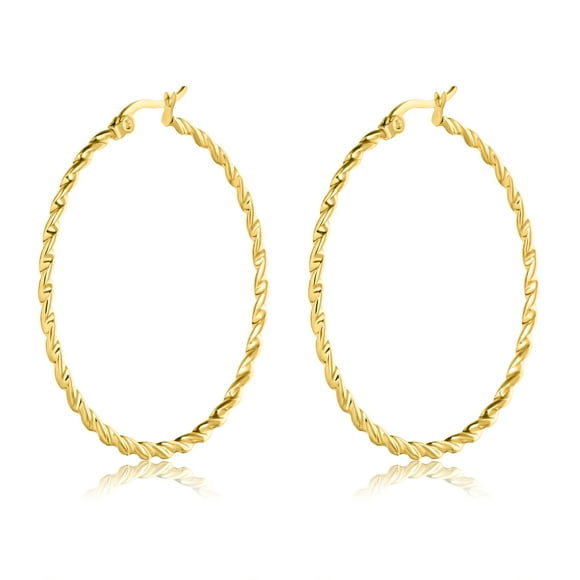 JeenMata Circle Twisted Hoop Earrings in Yellow Gold Plated for Women - Stylish Assorted Earrings