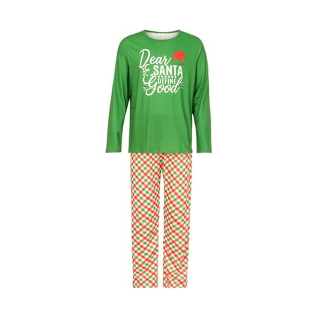 

Pybcvrrd Matching Family Pajamas Sets Christmas PJ s with Letter Print Long Sleeve Tee and Plaid Pants Loungewear