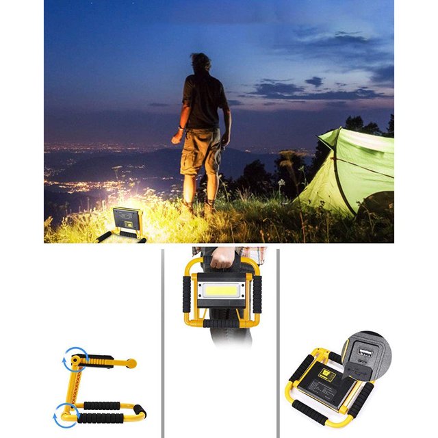 Foldable LED construction spotlight battery spotlight, LED work light Work light with 4 light modes, 6000 K Portable camping lamp 4400 mA