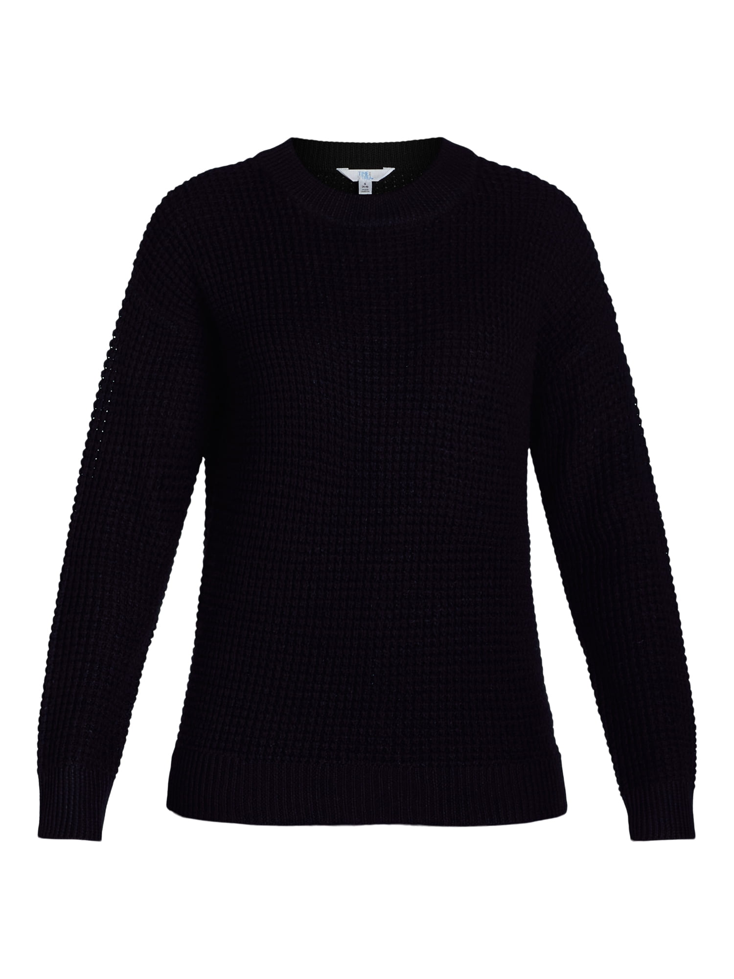 Time and Tru Woman's Waffle Stitch Sweater with Long Sleeves, Midweight, Sizes XS-XXXL