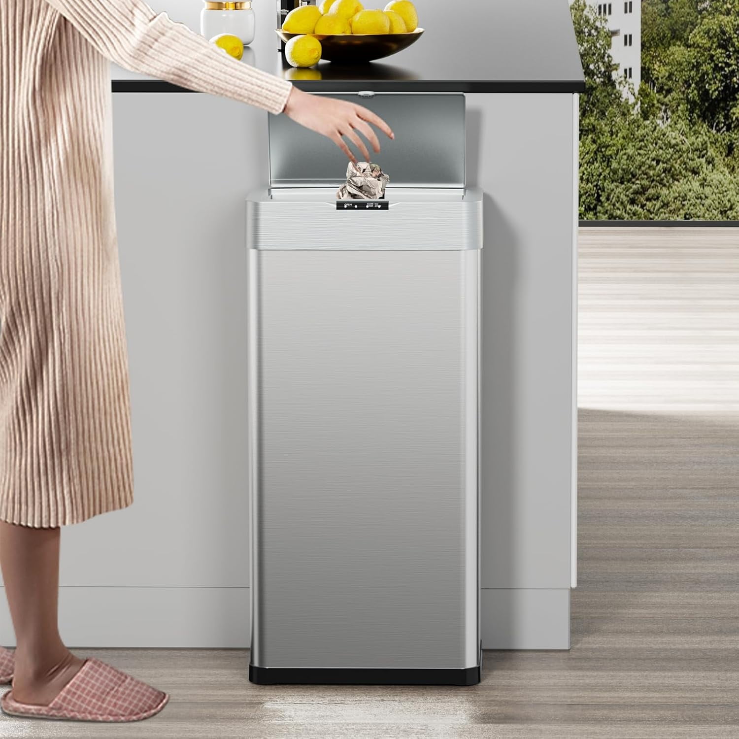 Pirecart 13.2 Gallon Automatic Trash Can with Lid, Touchless Motion Sensor Garbage Can Stainless Steel, Silver
