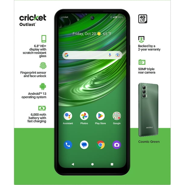 Cricket Wireless Outlast, 64GB, 4GB RAM, Cosmic Green - Prepaid