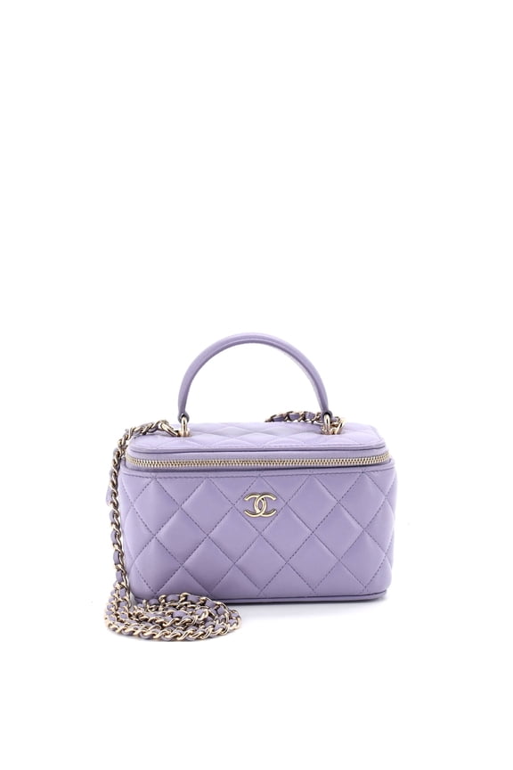 Pre-Owned Classic Top Handle Vanity Case with Chain Quilted Lambskin Small By Rebag