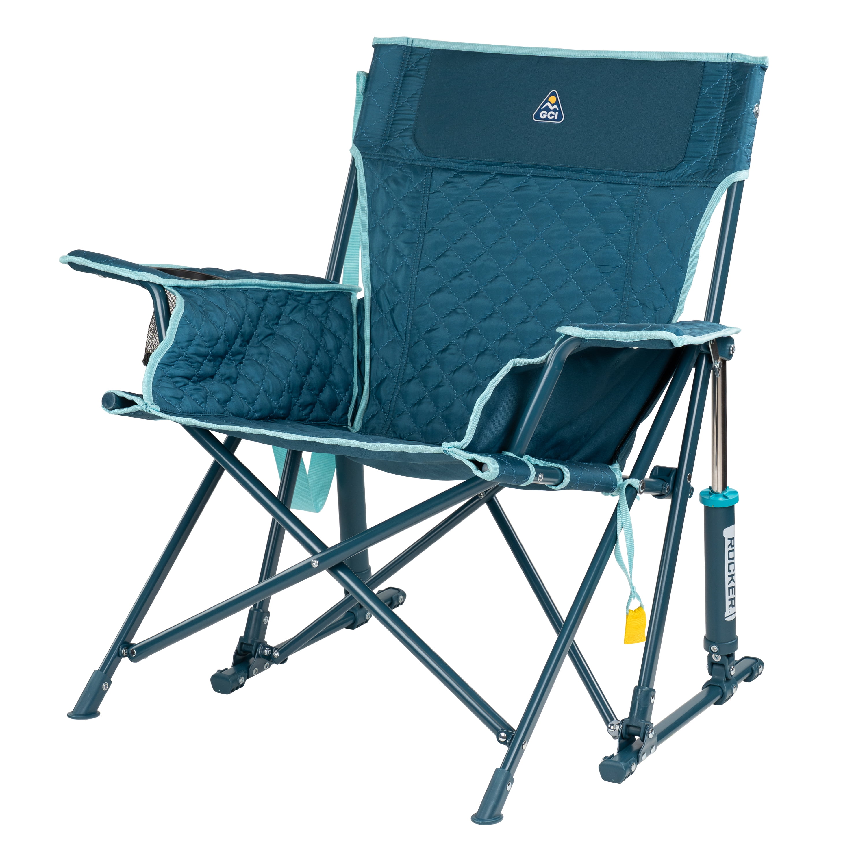 GCI Outdoor Kickback Insulated Rocker Low Profile Rocking Camping Chair with Cup Holder, Teal