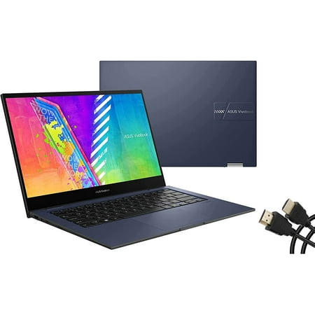 ASUS VivoBook Go 14 Flip Thin and Light 2-in-1 Laptop, 14 inch HD Touch, Intel Celeron N4500, 4GB, 64GB eMMC, Windows 11, Blue with Mazepoly Accessory