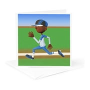 3dRose, Cartoon AA Baseball Player in Blue White Running, 1 Greeting Card with envelope