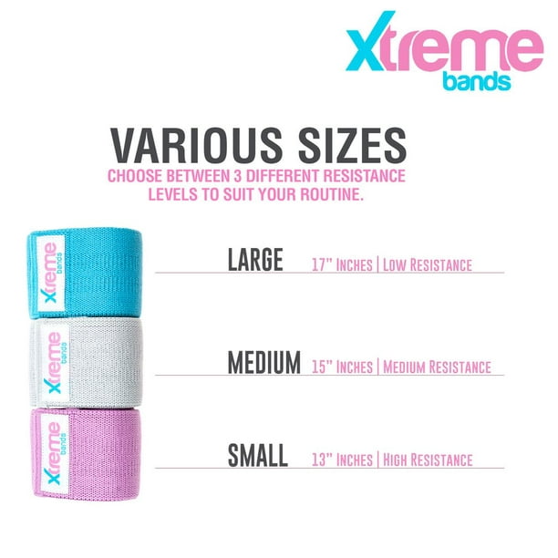 Xtreme Bands Hip Resistance Bands 3 Pack Light Medium Heavy for Legs and Butt Fabric Exercise Bands with Non Slip Anti Roll No Snap Design