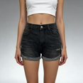 thumbnail image 2 of Audhol Denim Shorts for Women Women's Stretchy Distressed Jean Shorts with Pockets High Waisted Ripped Denim Shorts Cuffed Jean Shorts Short Jean Shorts Black L, 2 of 9