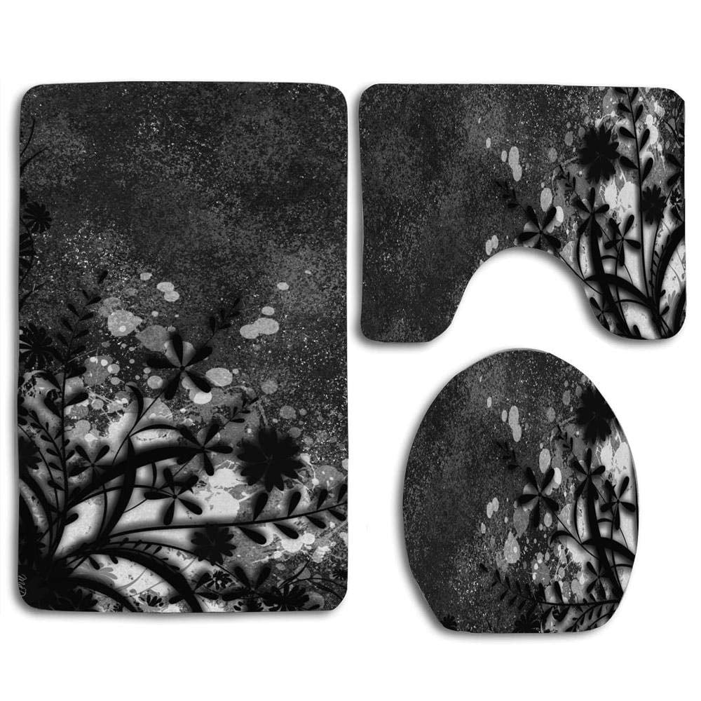 CHAPLLE Black and White Abstract 3 Piece Bathroom Rugs Set Bath Rug