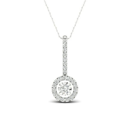 Single Diamond Necklace - IGI Certified 1/4Ct TDW Diamond 10K White Gold Single Stone Halo Necklace (H-I, I2)