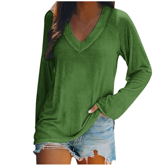 TACILIP V Neck Long Sleeve Shirts for Women Casual Fall Tops Loose Pullover Women Fall Clothes Spring Fall Fashion, Gifts for Women