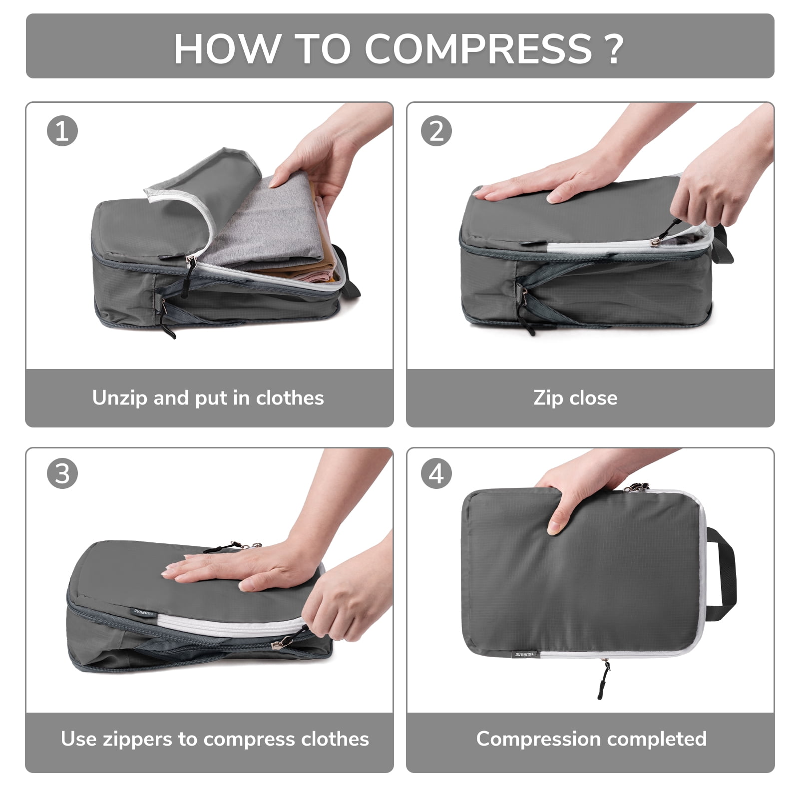 TIMEYARD 7 Set Compression Packing Cubes for Travel, Suitcase Organizer Bags Set for Luggage, Organizer Bags for Travel Accessories, Lightweight Travel Essentials, Gray