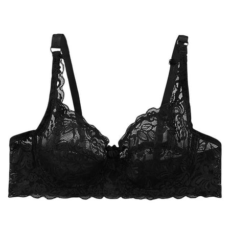 hoadeuw Plus Size Sheer Balconette Bras for Women Wireless Underwire Bra Lace Floral Unlined Unpadded Full Coverage Bras
